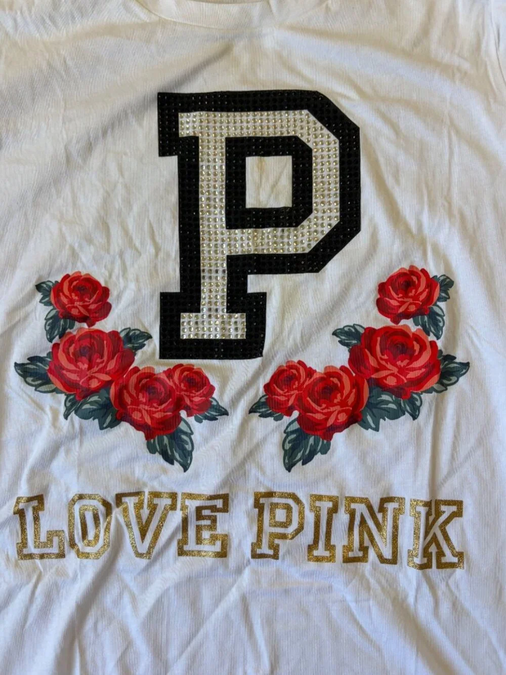 Victoria's Secret PINK Bling Floral Campus Tee XS Glam Collegiate Loungewear